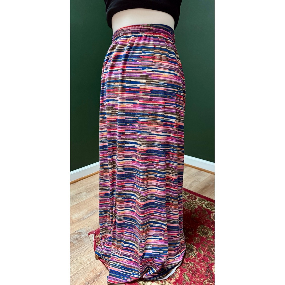 John Paul Richard Maxi Skirt Colorful Striped Elastic Waist Long Size L
